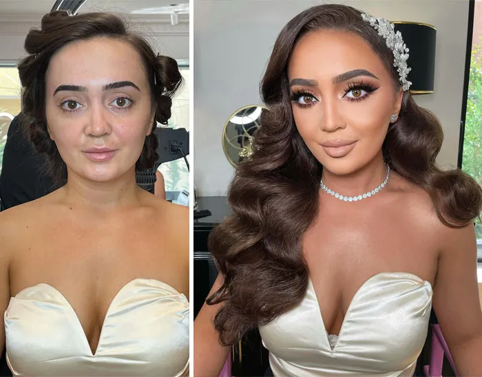 23 Fotos tomadas antes y después de que las novias fueran maquilladas para su boda (Nuevas imágenes)