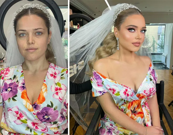 23 Fotos tomadas antes y después de que las novias fueran maquilladas para su boda (Nuevas imágenes)