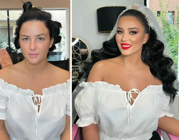 23 Fotos tomadas antes y después de que las novias fueran maquilladas para su boda (Nuevas imágenes)