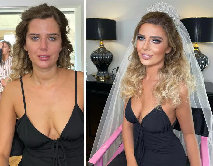 23 Fotos tomadas antes y después de que las novias fueran maquilladas para su boda (Nuevas imágenes)