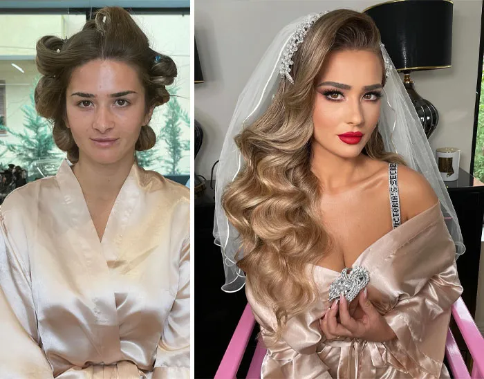 23 Fotos tomadas antes y después de que las novias fueran maquilladas para su boda (Nuevas imágenes)