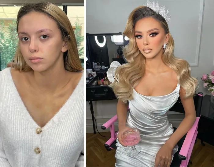 23 Fotos tomadas antes y después de que las novias fueran maquilladas para su boda (Nuevas imágenes)