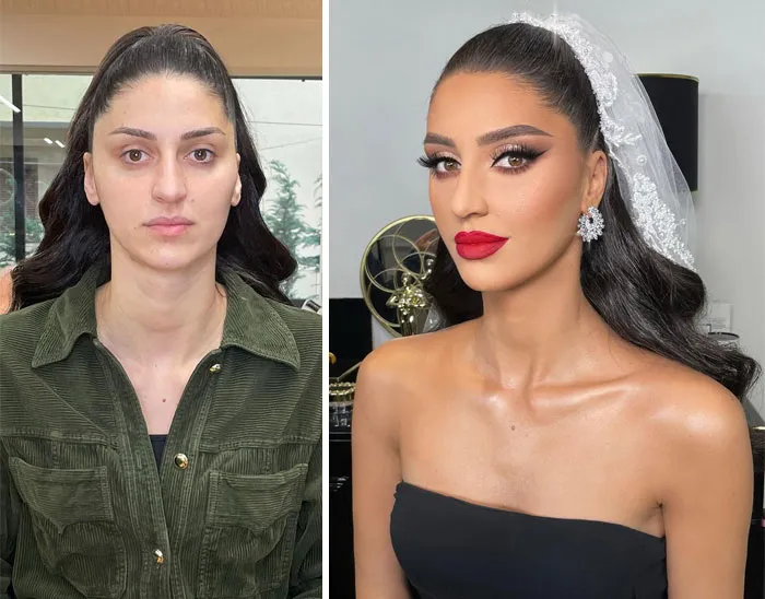 23 Fotos tomadas antes y después de que las novias fueran maquilladas para su boda (Nuevas imágenes)