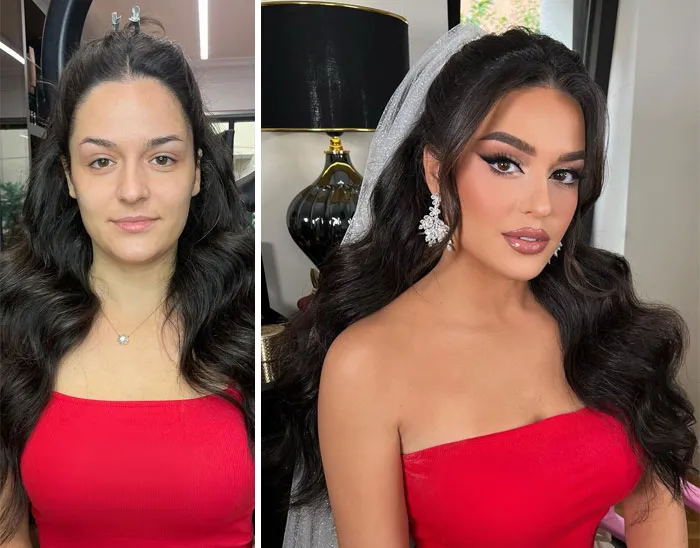 23 Fotos tomadas antes y después de que las novias fueran maquilladas para su boda (Nuevas imágenes)