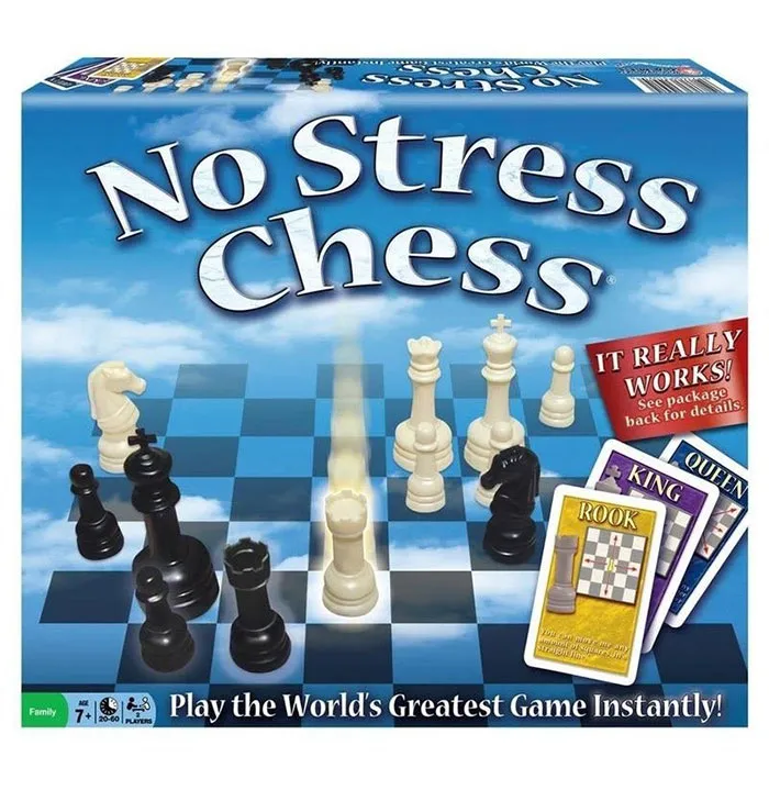 No Stress Chess board game for kids, featuring chess pieces and game cards, fun board games for kids entertainment.