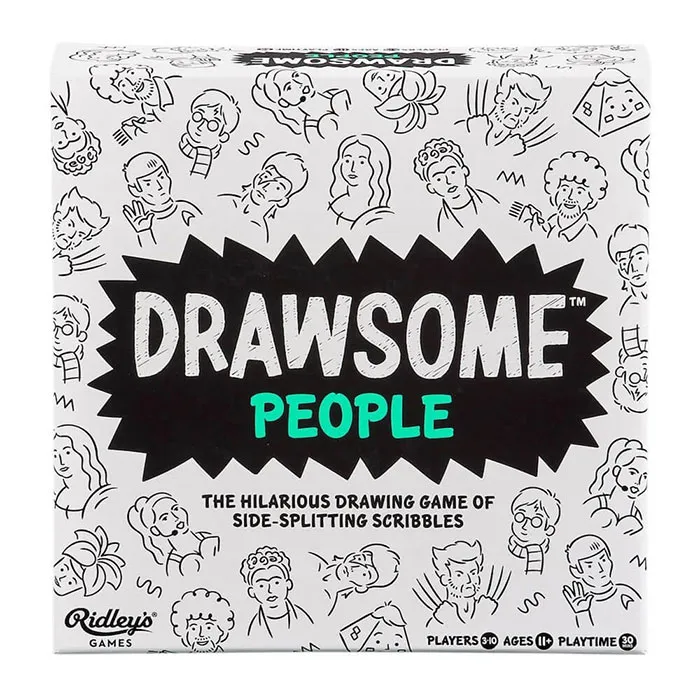 Drawsome People board game box featuring doodle faces, a fun board game for kids to keep them entertained.