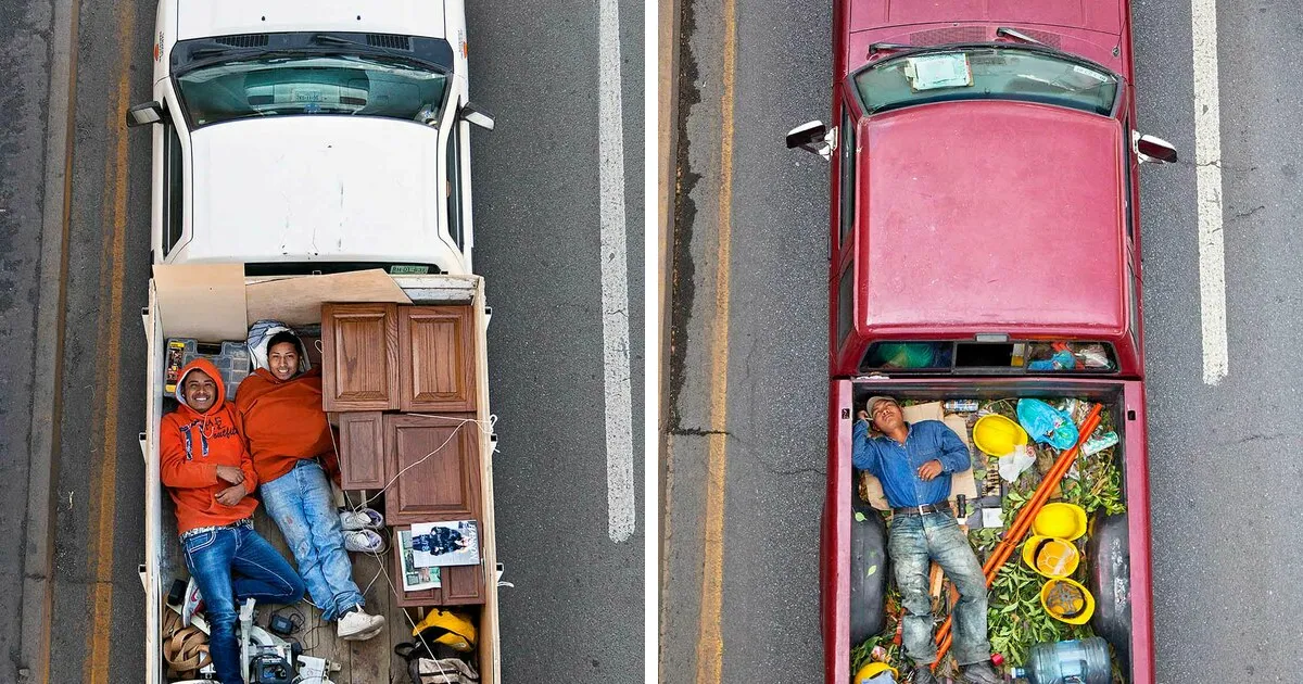 Este fotógrafo toma imágenes aéreas de los trabajadores que se desplazan diariamente por México en su serie "Carpoolers" (30 Fotos)