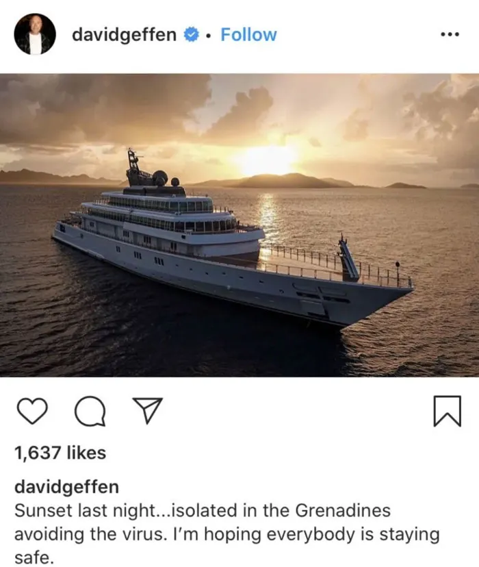 Billionaire David Geffen Is "Self-Isolating" On His  Mega-Yacht In The Caribbean