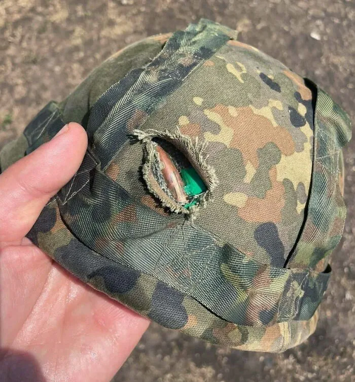 German-Supplied Helmet Stopped A Ricochet 7.62x54mm Bullet Used By Various Russian Weapons - Not All Donated Equipment Is Junk, Even If It's Old By Modern Nato Standards