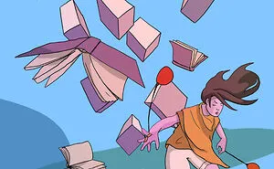 Books Flying And A Funky Frog