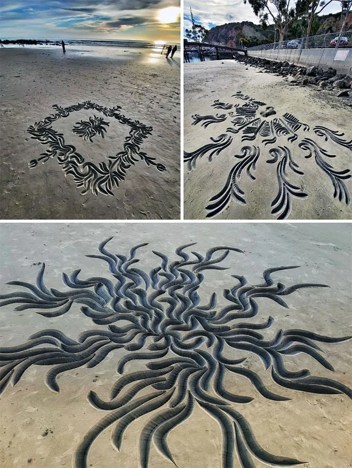 Tallado de arena en la playa. Creé herramientas para cortar en la arena y eliminar el exceso en un solo movimiento. Condado de Orange, California