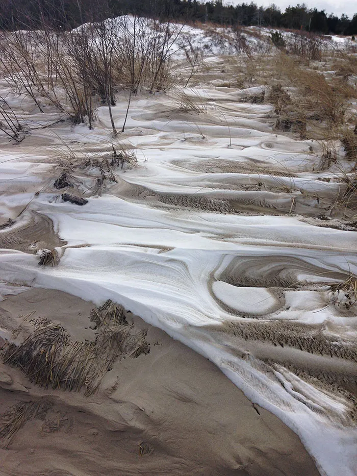 The Snowfall Mixing With The Sand At The Beach, At My Cottage, Looks Like Coffee