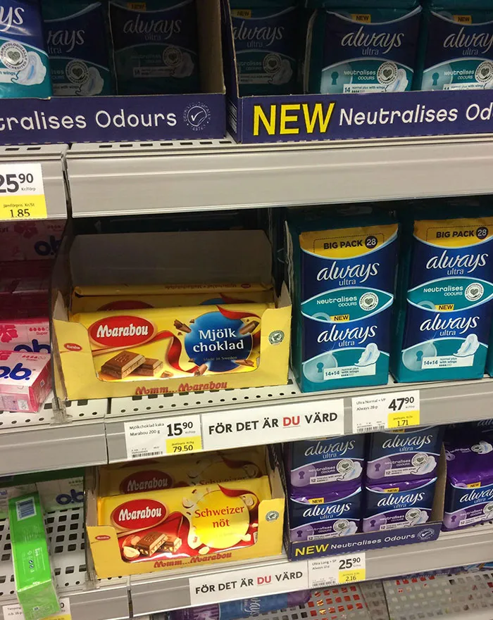 In Sweden They Sell Chocolate Next To Pads