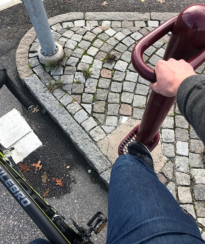 A Stand For Bikers To Hold On To While Waiting For The Traffic Lights In Sweden