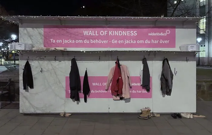 This Is A "Wall Of Kindness" In Stockholm, Sweden. Where People Can Leave Clothes, And Take Clothes If They Need Them, During The Cold Months Of Winter