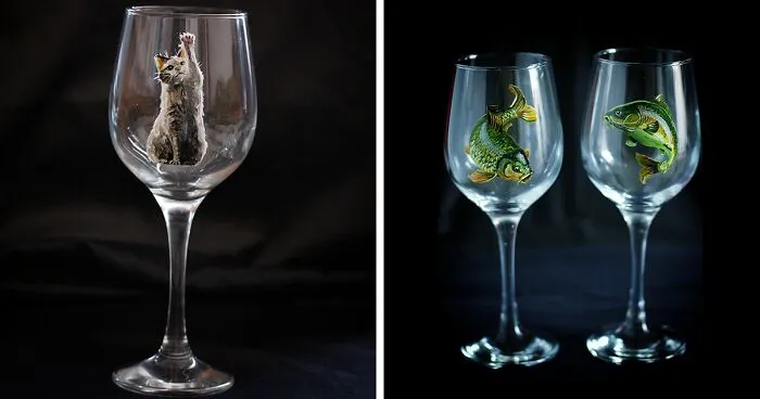 I Used Glasses For Painting Realistic Animals And Here Are 19 Photos Of Them (New Pics)