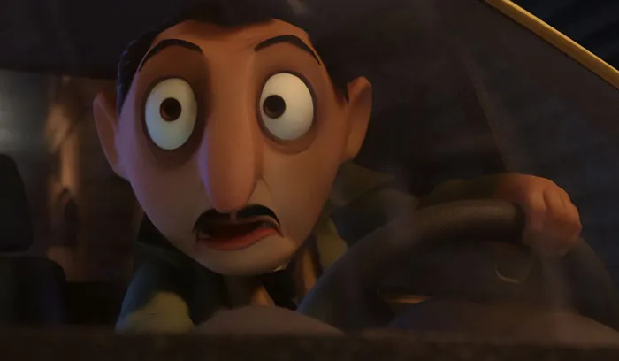 The Health Inspector  driving  a car 