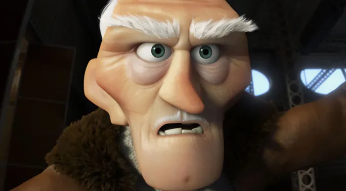 Charles Muntz wearing brown jacket 