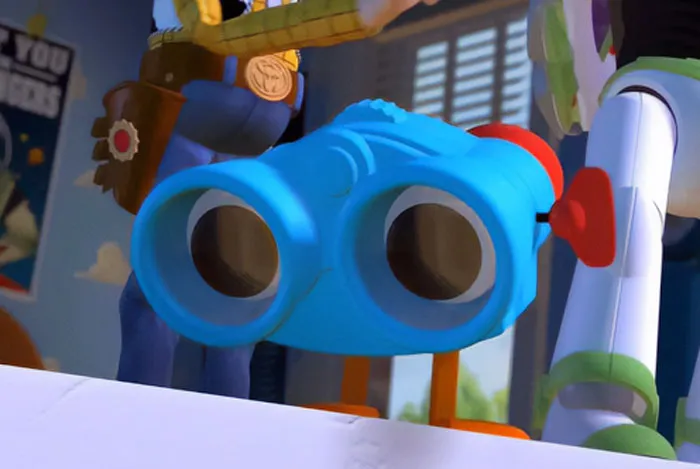 Lenny The Binoculars  standing next to Woody and Buzz 