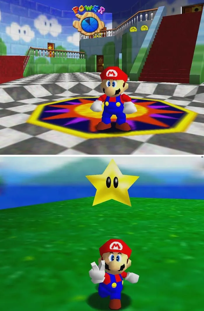 Classic retro video game character in a colorful 3D world, capturing nostalgic gaming moments.