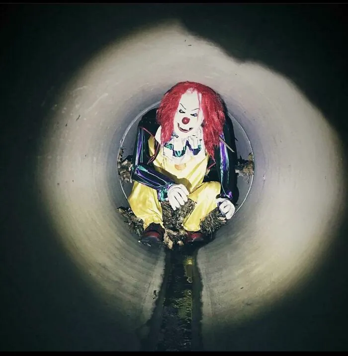 I See Your Empty Chair In A Storm Drain And Raise You This Clown I Saw While Geocaching After A 10 Minute Trek Underground