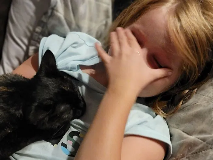 My Daughter's Happy Tears Tonight When Our Skittish Rescue Made A Rare Public Appearance To Snuggle With Her