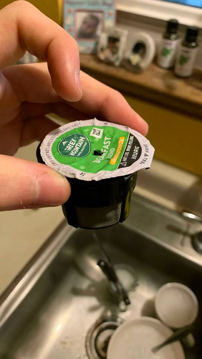 Keurig Sensor Blocks Your Brew Unless It's "K-Cup Compatible", Aka Has Scannable Foil. Slap On An Old Foil To A 3rd Party Cup And Suddenly No Issue