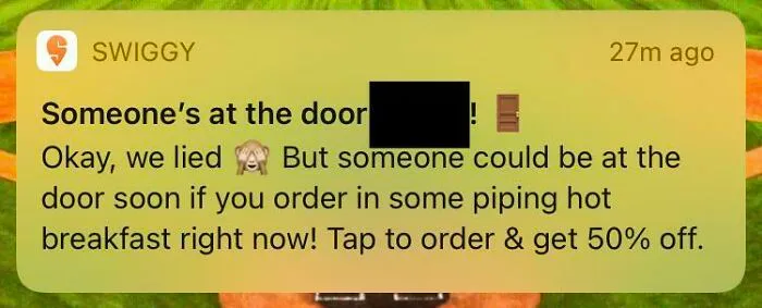Food Delivery Service That Tells You “Someone Is At The Door! Okay We Lied”