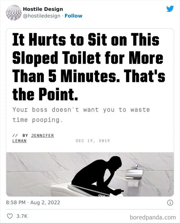 "Hostile Design": This Twitter Account Is Sharing 35 Sad And Infuriating Examples Of Design Against Humanity