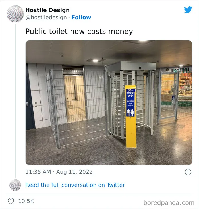 "Hostile Design": This Twitter Account Is Sharing 35 Sad And Infuriating Examples Of Design Against Humanity