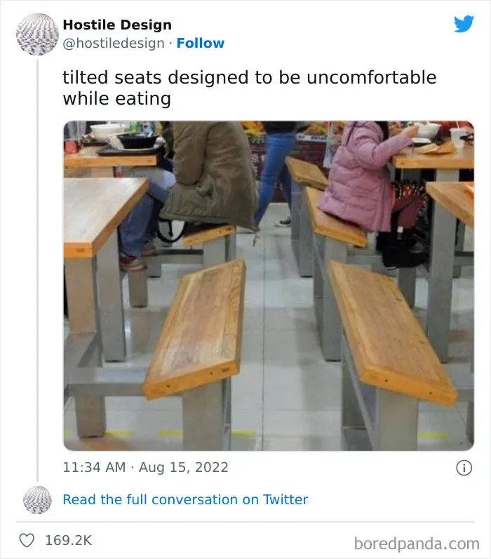 "Hostile Design": This Twitter Account Is Sharing 35 Sad And Infuriating Examples Of Design Against Humanity