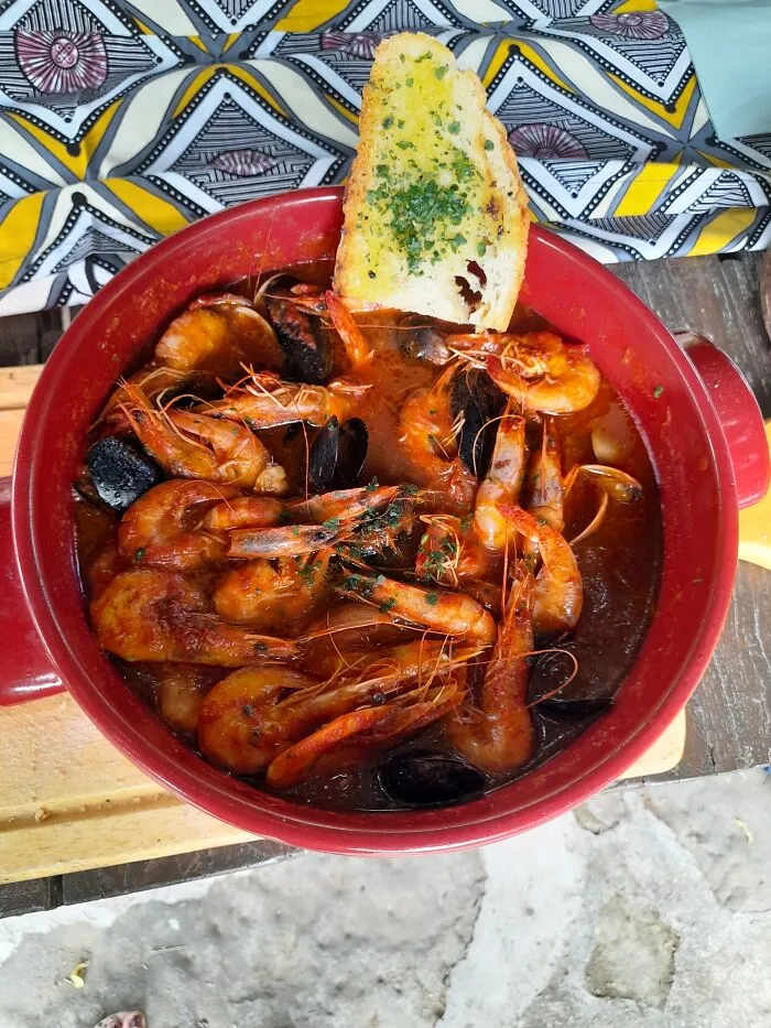 Zuppa Di Pesce. Flavoursome Mediterranean Fish Soup With Fried Garlic And Herbs Bread