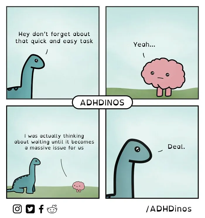 "ADHDinos": 30 Times This Artist Perfectly Captured What Living With ADHD Is Like In His Comics (New Pics)