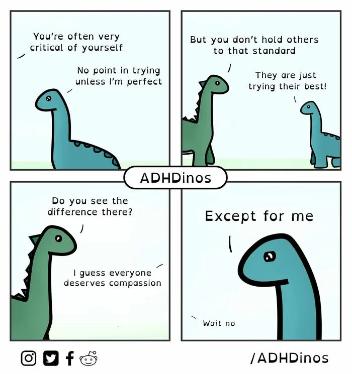 "ADHDinos": 30 Times This Artist Perfectly Captured What Living With ADHD Is Like In His Comics (New Pics)