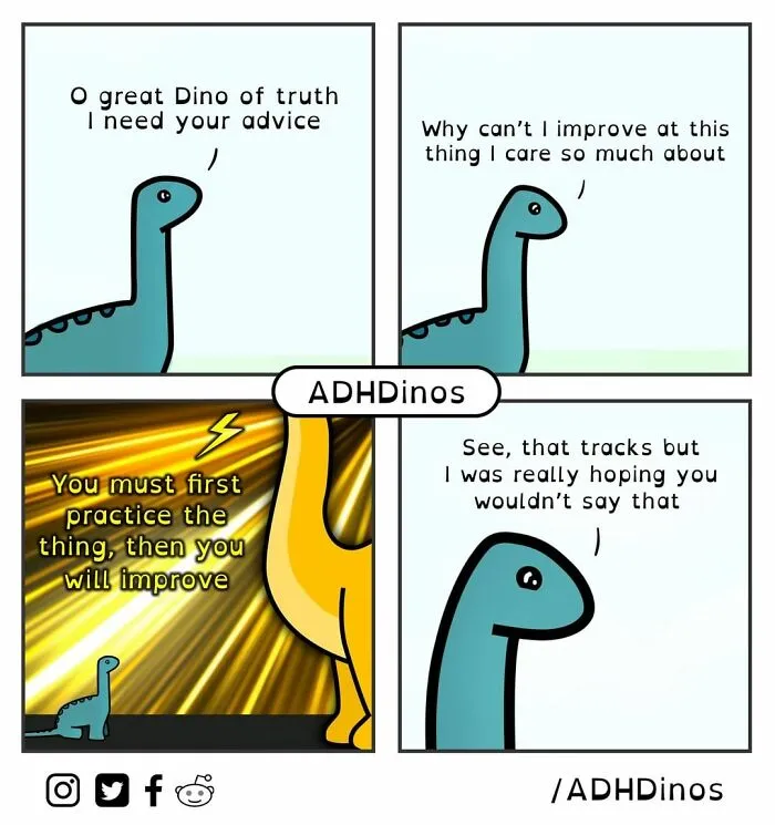"ADHDinos": 30 Times This Artist Perfectly Captured What Living With ADHD Is Like In His Comics (New Pics)