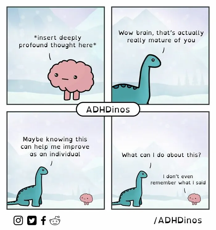 "ADHDinos": 30 Times This Artist Perfectly Captured What Living With ADHD Is Like In His Comics (New Pics)