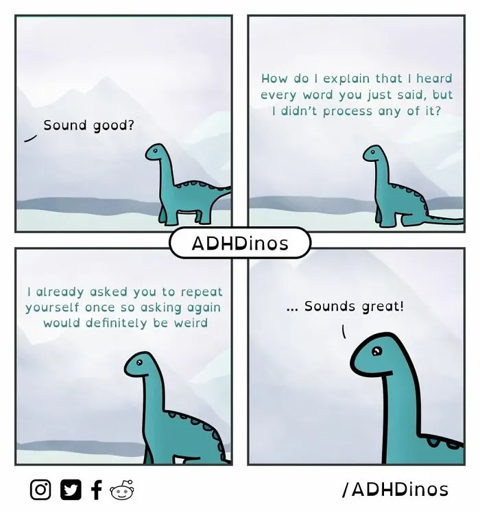 "ADHDinos": 30 Times This Artist Perfectly Captured What Living With ADHD Is Like In His Comics (New Pics)