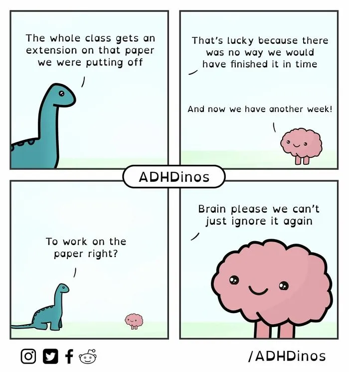 "ADHDinos": 30 Times This Artist Perfectly Captured What Living With ADHD Is Like In His Comics (New Pics)