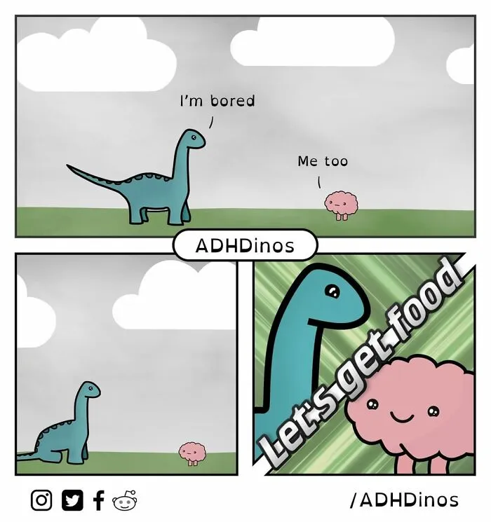 "ADHDinos": 30 Times This Artist Perfectly Captured What Living With ADHD Is Like In His Comics (New Pics)