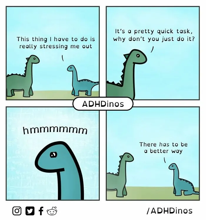 "ADHDinos": 30 Times This Artist Perfectly Captured What Living With ADHD Is Like In His Comics (New Pics)