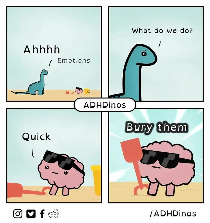 "ADHDinos": 30 Times This Artist Perfectly Captured What Living With ADHD Is Like In His Comics (New Pics)