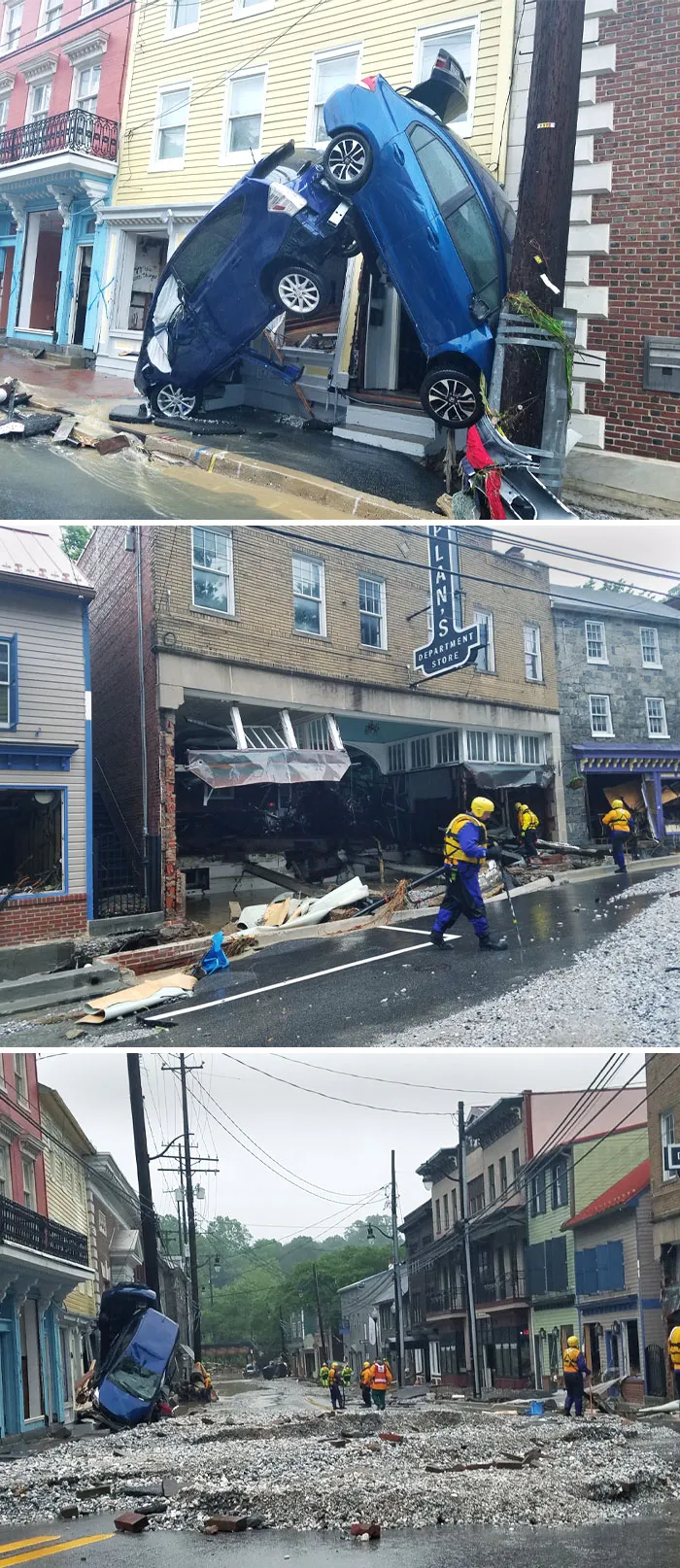 After Flood, Fire And Rescue Departments Going Door To Door To Check The Safety Of Structures