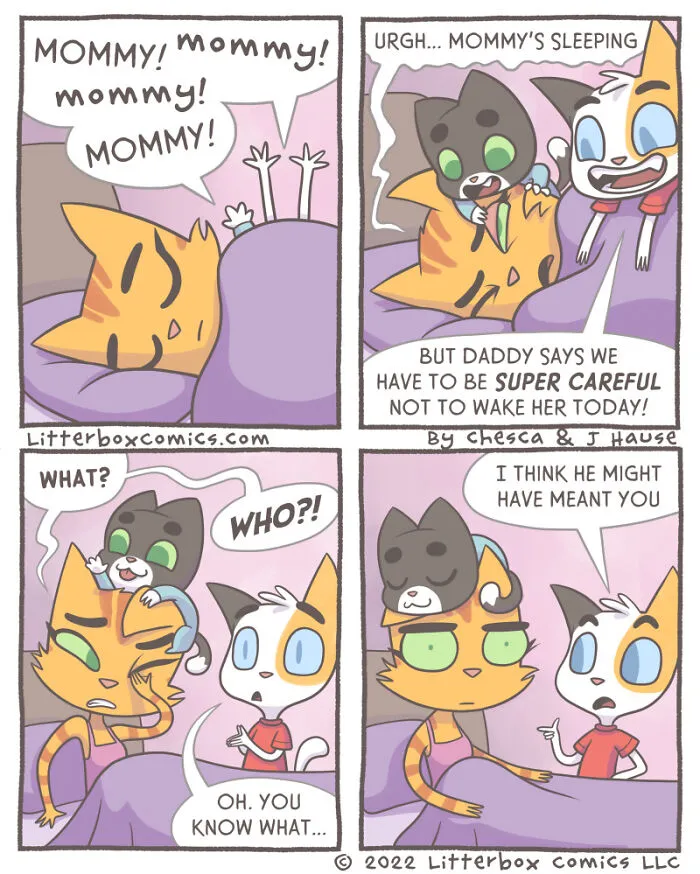 I Illustrate My Experience As A Modern-Day Parent In 30 Comics With A Feline Twist (New Pics)