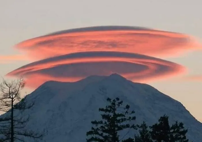 Lenticular Clouds Over Mt. Rainier, Washington State. These Clouds Only Happen Over Mountain Ranges