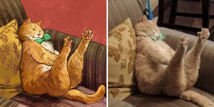 30 Of The Funniest Internet-Famous Cat Pics Get Illustrated By Catwheezie (New Pics)