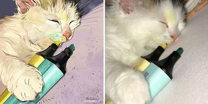 30 Of The Funniest Internet-Famous Cat Pics Get Illustrated By Catwheezie (New Pics)