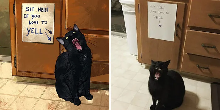 30 Of The Funniest Internet-Famous Cat Pics Get Illustrated By Catwheezie (New Pics)