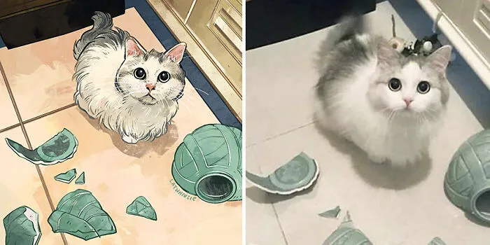 30 Of The Funniest Internet-Famous Cat Pics Get Illustrated By Catwheezie (New Pics)