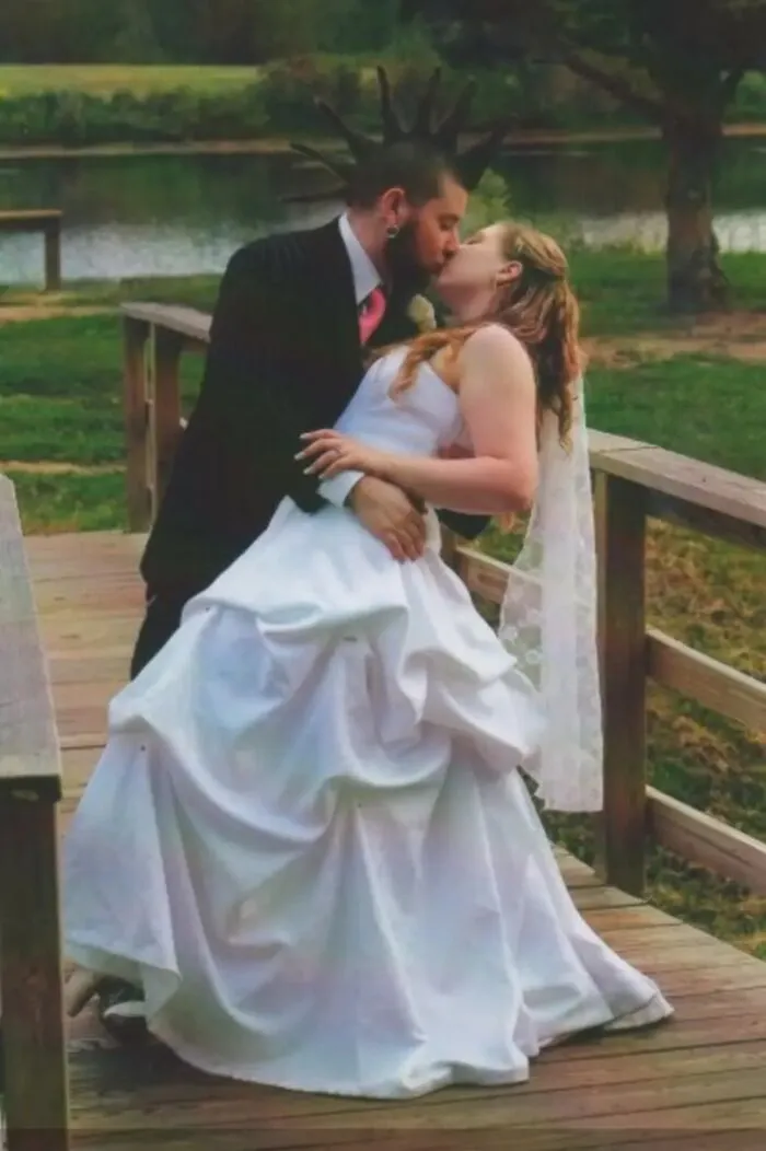 Dress Was Hand Sewn By My Husbands Mom. Including The Had Beading On The Bodice. She Used The Left Over Material To Make Me A Dressing Gown.she Used