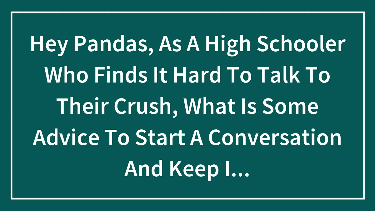 Hey Pandas, As A High Schooler Who Finds It Hard To Talk To Their Crush, What Is Some Advice To Start A Conversation And Keep It Going? (Closed)